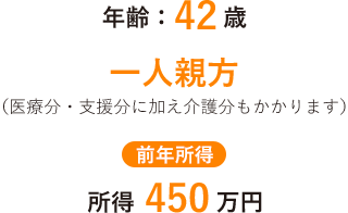 年齢：42歳 一人親方（医療分・支援分に加え介護分もかかります） 前年所得 所得450万円